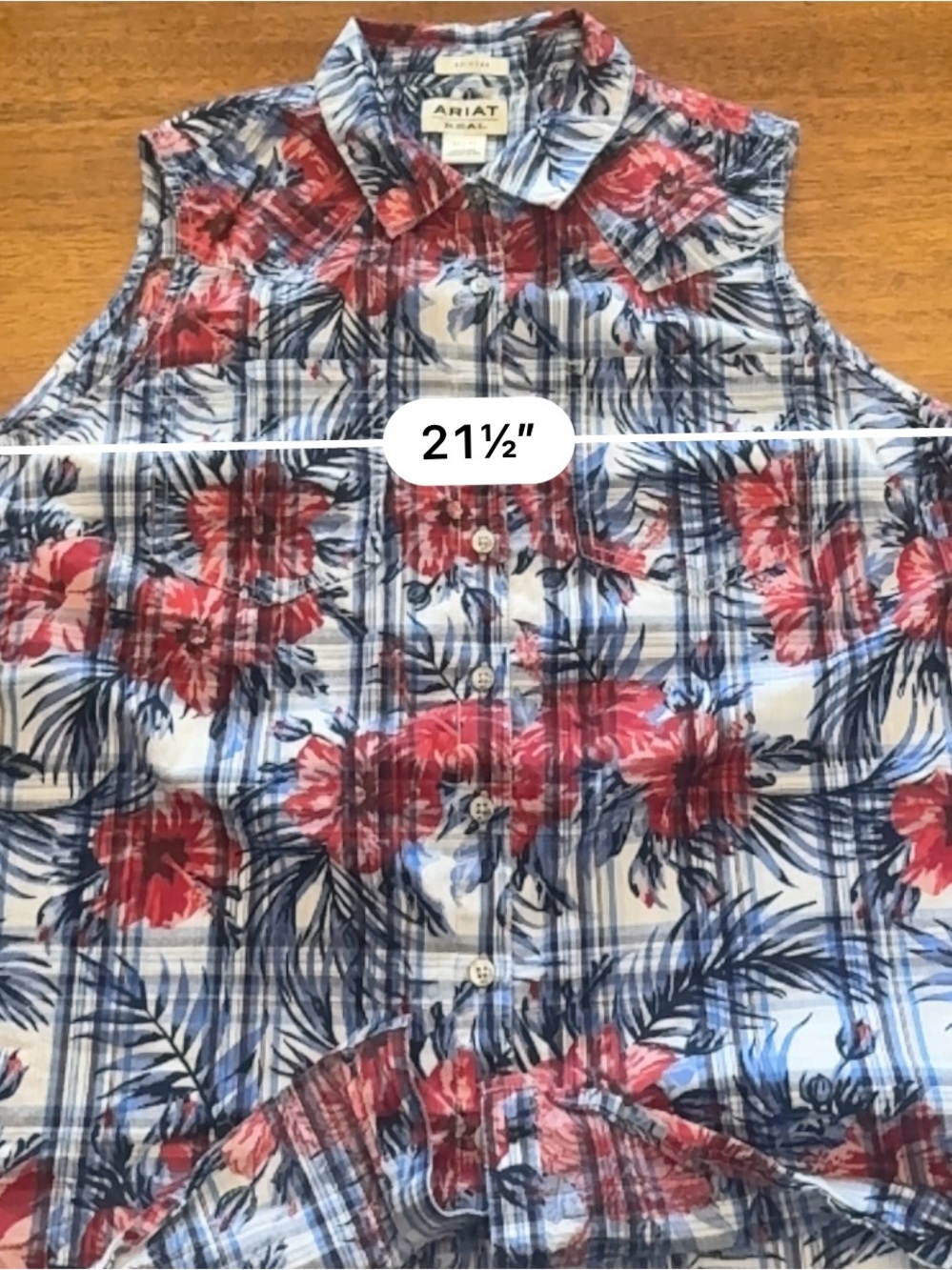 Ariat Real Women’s XL Relaxed Sleeveless Western Shirt Floral Plaid Button Front - Picture 6 of 9